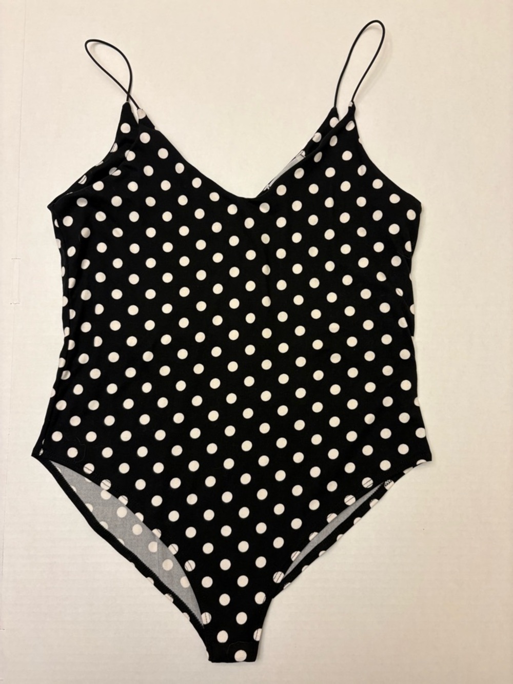 gaze Polka Dot Sleeveless One Piece Bodysuit Black White Women's Regular Size L